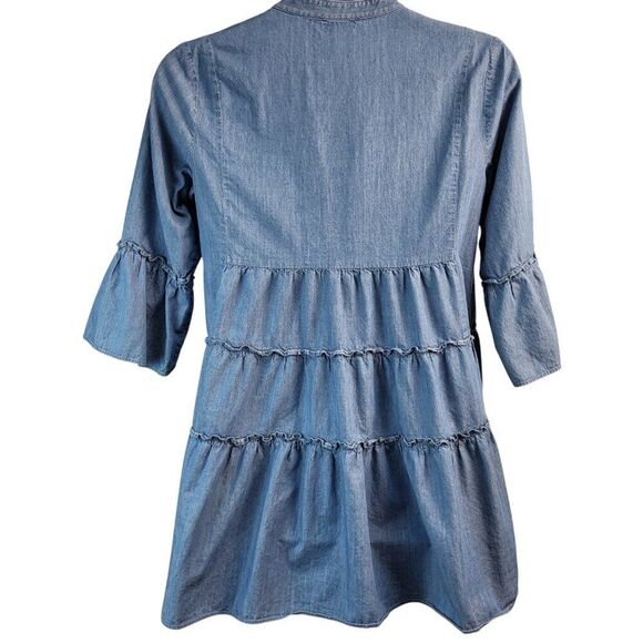 Peter Som Collective Size 14 Blue RTR Designer Tunic Dress Cotton Tiered Ruffles - Picture 3 of 16